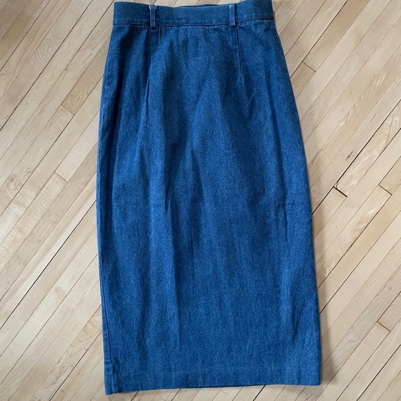 Vintage High Waisted Long Denim Skirt with Side Button Band - Picture 11 of 14